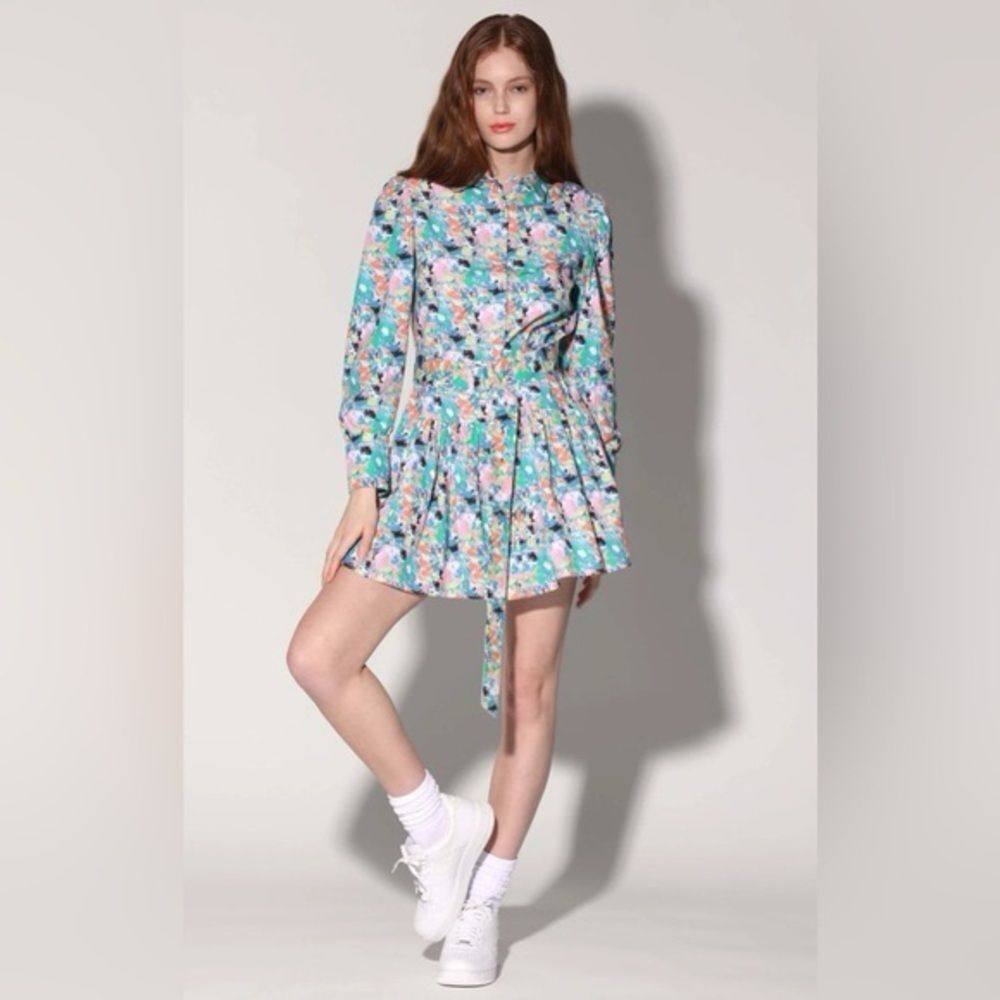 NWOT Walter Baker Tara Gathered Floral Print Cotton Mini Shirt Dress Small